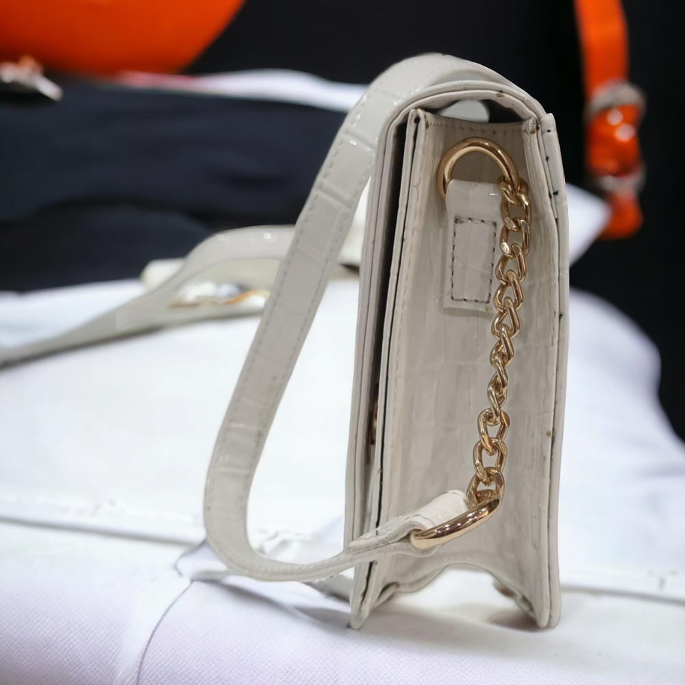 White Elegance Leather Sling Bag