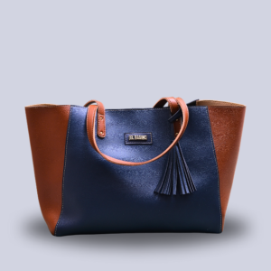 blue tan tote bag