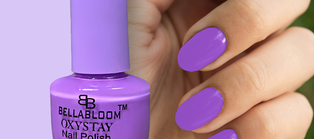 Lavender nail polish bottle with a soft